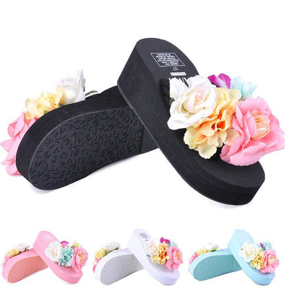 Floral Elegance Women's Handmade Platform Flip-Flops - Vogue Aura