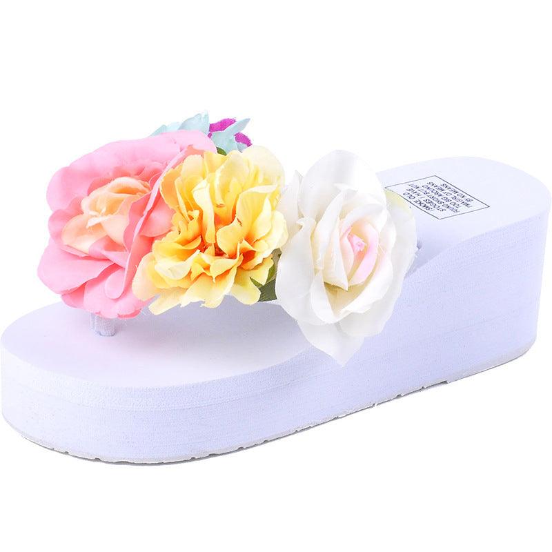 Floral Elegance Women's Handmade Platform Flip-Flops - Vogue Aura