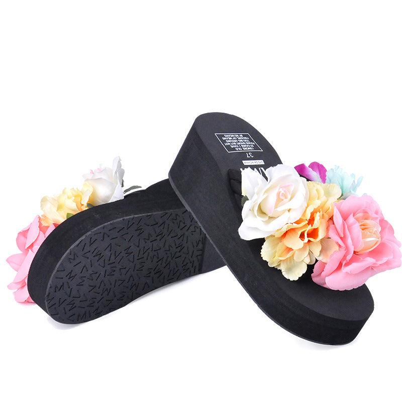 Floral Elegance Women's Handmade Platform Flip-Flops - Vogue Aura