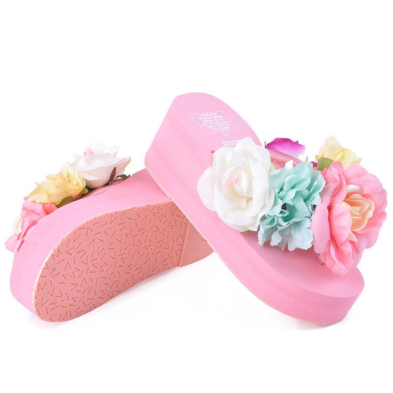 Floral Elegance Women's Handmade Platform Flip-Flops - Vogue Aura