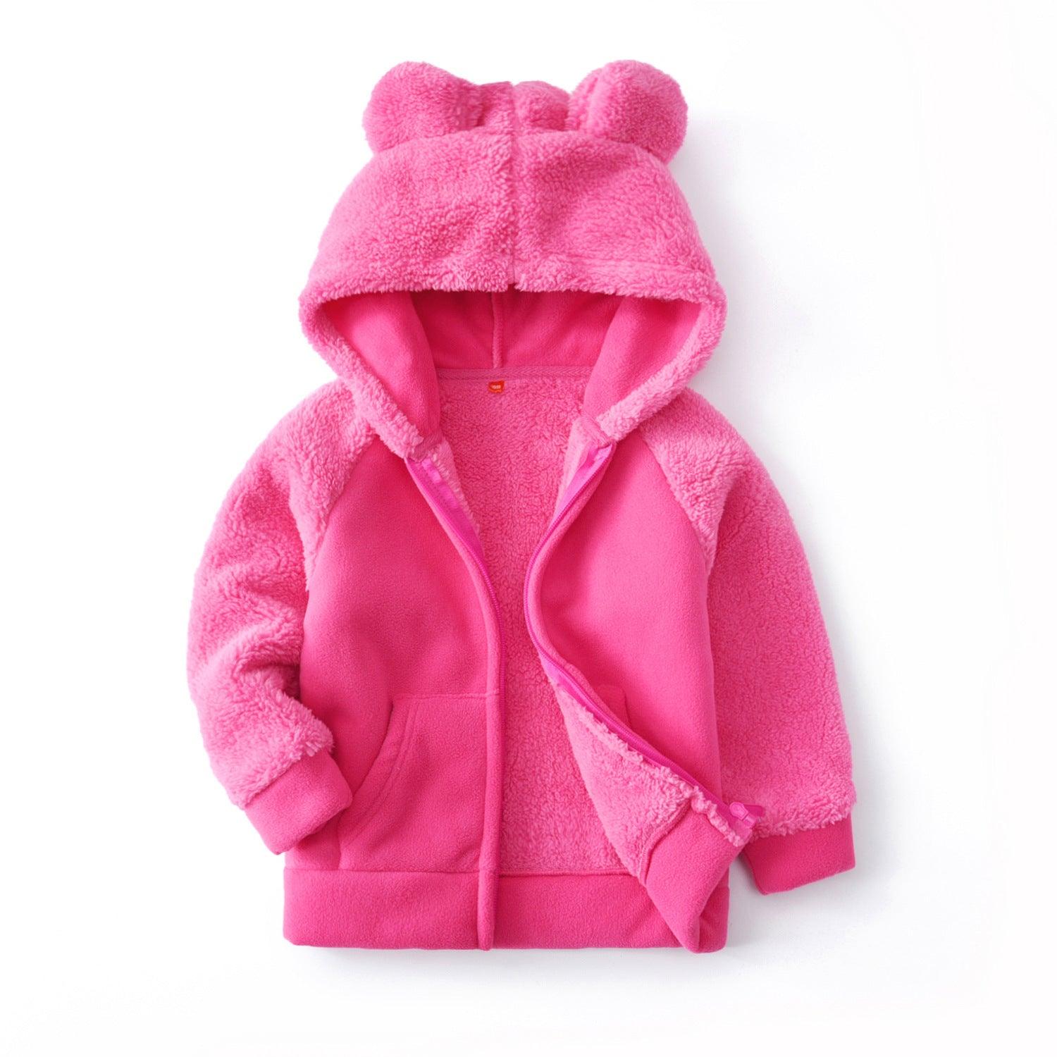 Girls Korean Kids Cardigan Hooded Polar Fleece Jacket - Vogue Aura