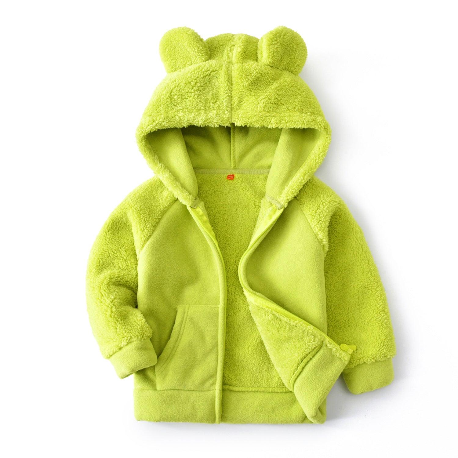 Girls Korean Kids Cardigan Hooded Polar Fleece Jacket - Vogue Aura