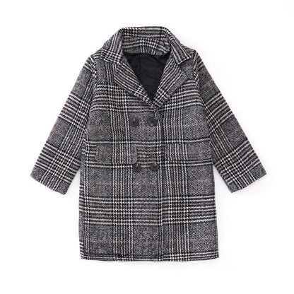 Gray plaid houndstooth coat for girls - Vogue Aura