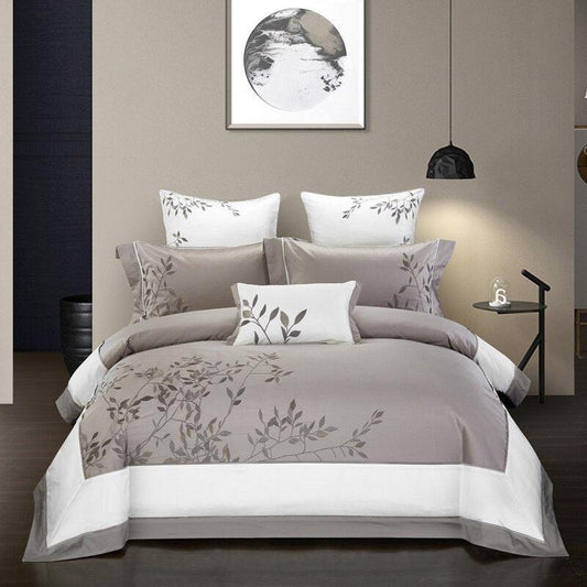 Luxurious Embroidered Cotton Bedding Collection - Four-Piece Set for Ultimate Comfort - Vogue Aura