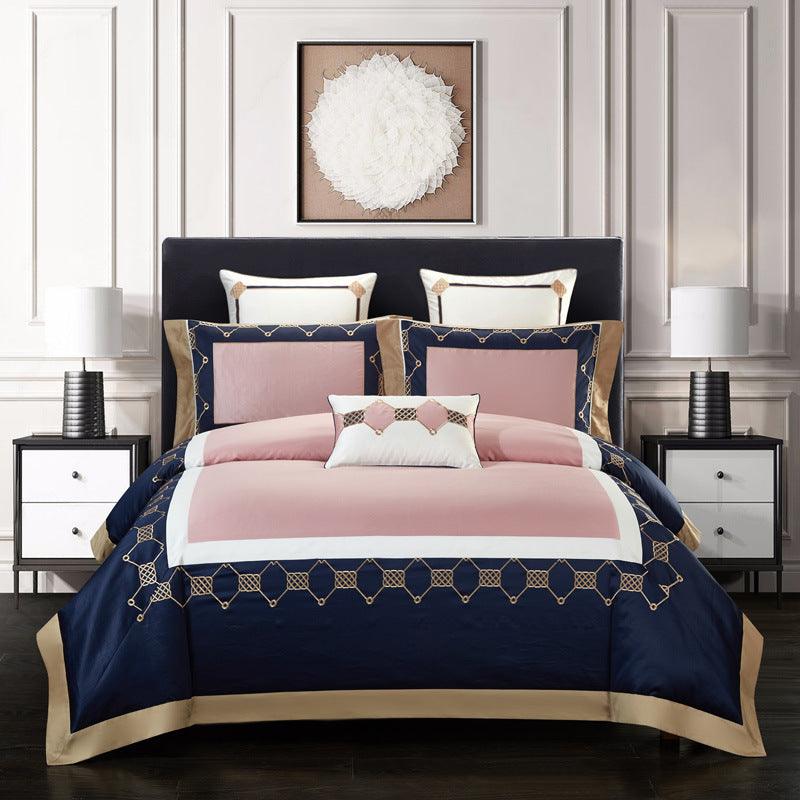 Luxurious Embroidered Cotton Bedding Collection - Four-Piece Set for Ultimate Comfort - Vogue Aura