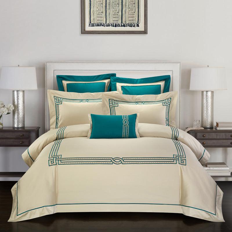 Luxurious Embroidered Cotton Bedding Collection - Four-Piece Set for Ultimate Comfort - Vogue Aura