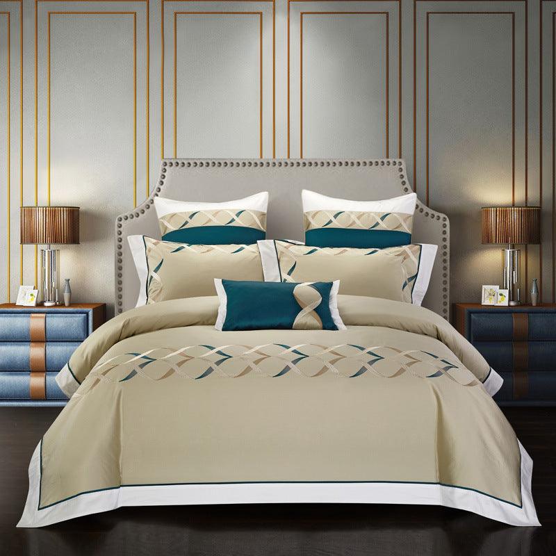 Luxurious Embroidered Cotton Bedding Collection - Four-Piece Set for Ultimate Comfort - Vogue Aura