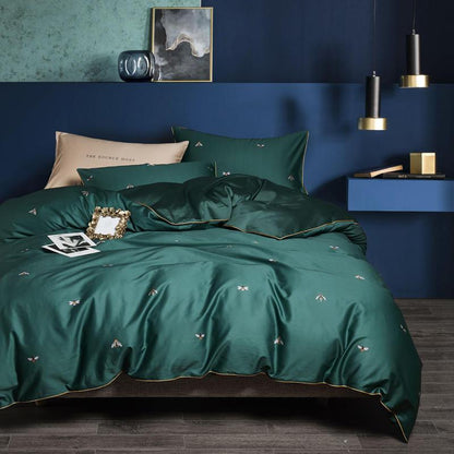 Luxurious Floral Long-Staple Cotton 4-Piece Duvet Set - Vogue Aura