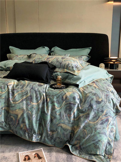 Luxury Long-Staple Cotton Floral Geometric Bedding Ensemble - Four-Piece Set - Vogue Aura