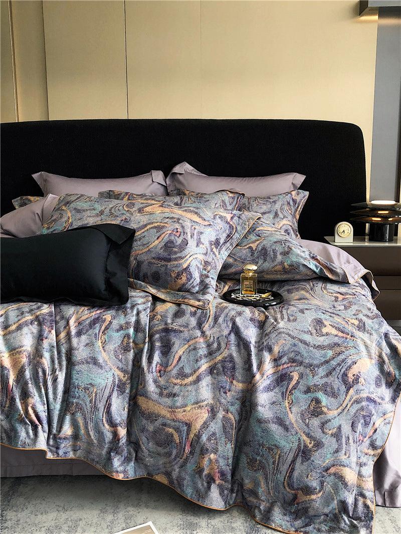 Luxury Long-Staple Cotton Floral Geometric Bedding Ensemble - Four-Piece Set - Vogue Aura