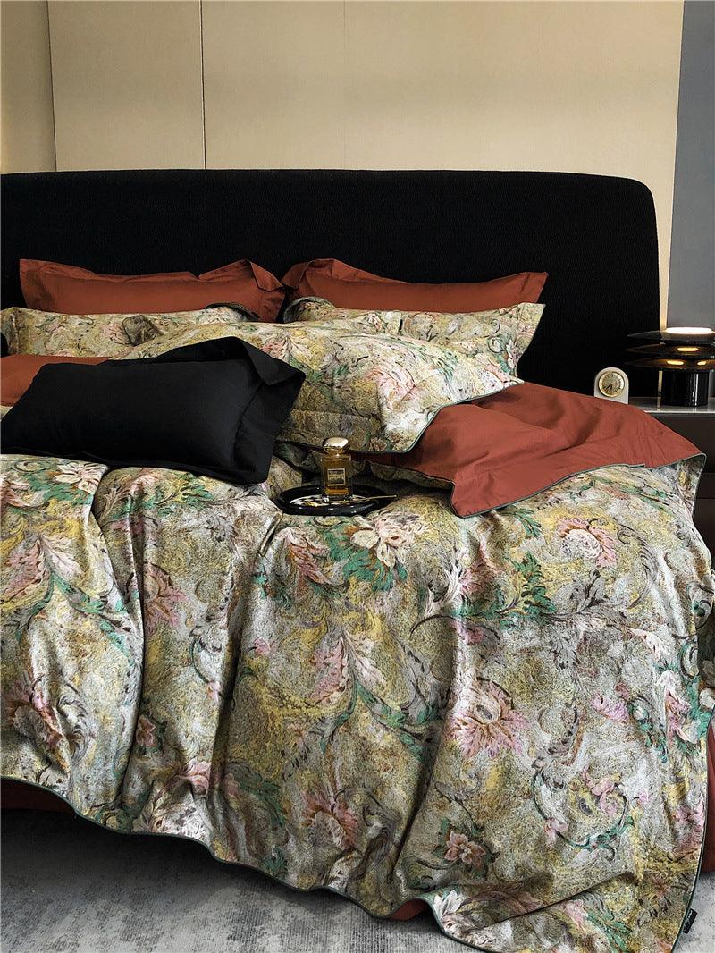 Luxury Long-Staple Cotton Floral Geometric Bedding Ensemble - Four-Piece Set - Vogue Aura