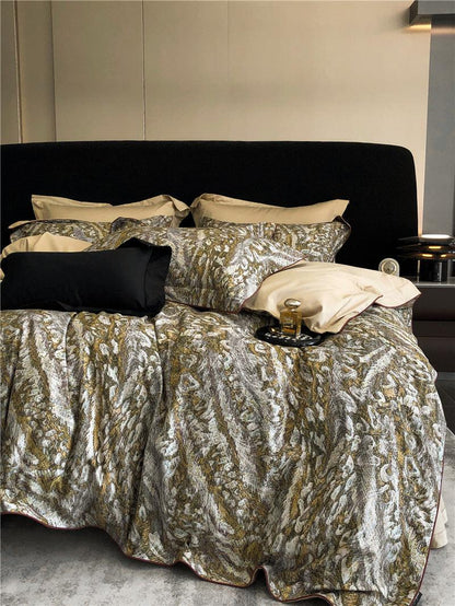 Luxury Long-Staple Cotton Floral Geometric Bedding Ensemble - Four-Piece Set - Vogue Aura