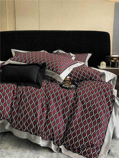 Luxury Long-Staple Cotton Floral Geometric Bedding Ensemble - Four-Piece Set - Vogue Aura