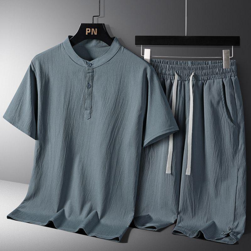 Men's Premium Cotton-Linen Casual Two-Piece Set - Vogue Aura