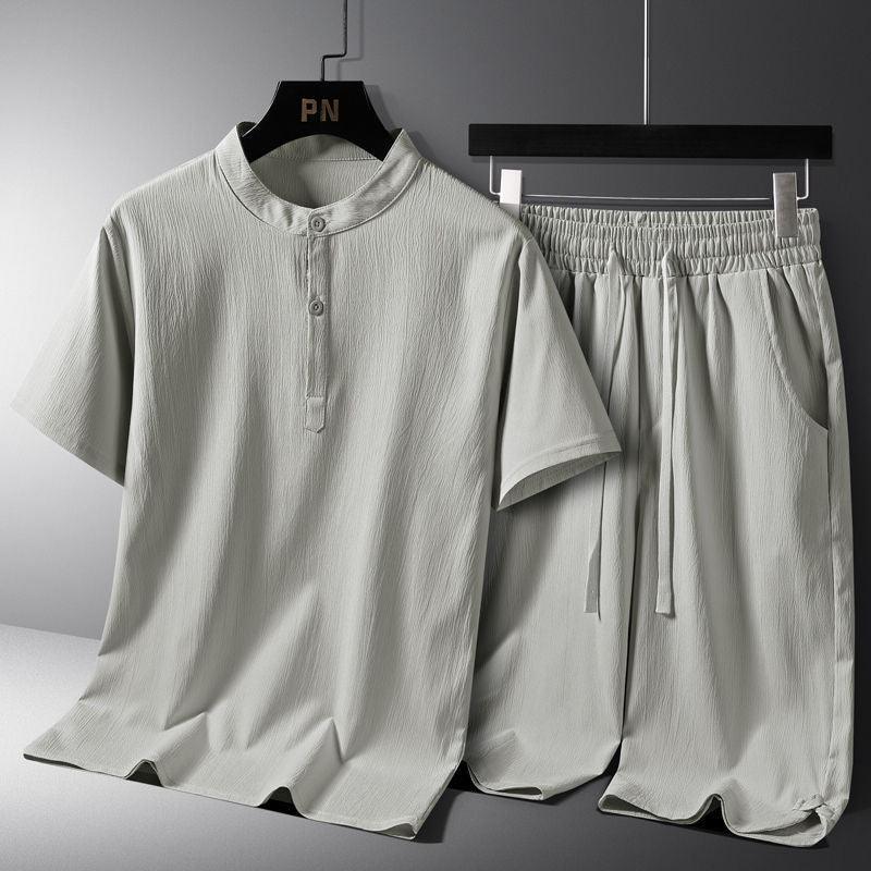 Men's Premium Cotton-Linen Casual Two-Piece Set - Vogue Aura