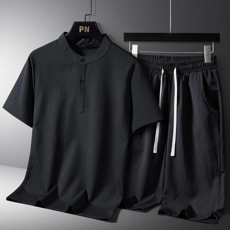 Men's Casual Cotton-Linen Two-Piece Set with Short Sleeve and Stylish Shorts - Vogue Aura