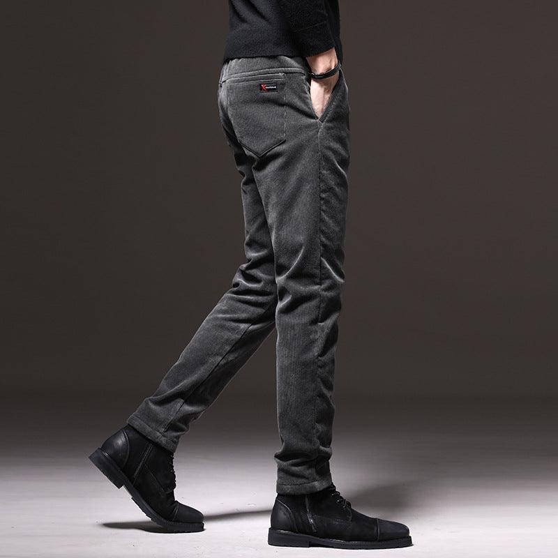 Men's Fleece-Lined Casual Pants with Mid Waist and Straight Leg - Vogue Aura