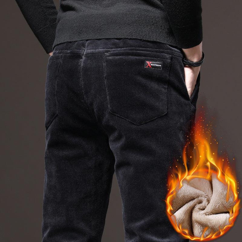 Men's Fleece-Lined Casual Pants with Mid Waist and Straight Leg - Vogue Aura