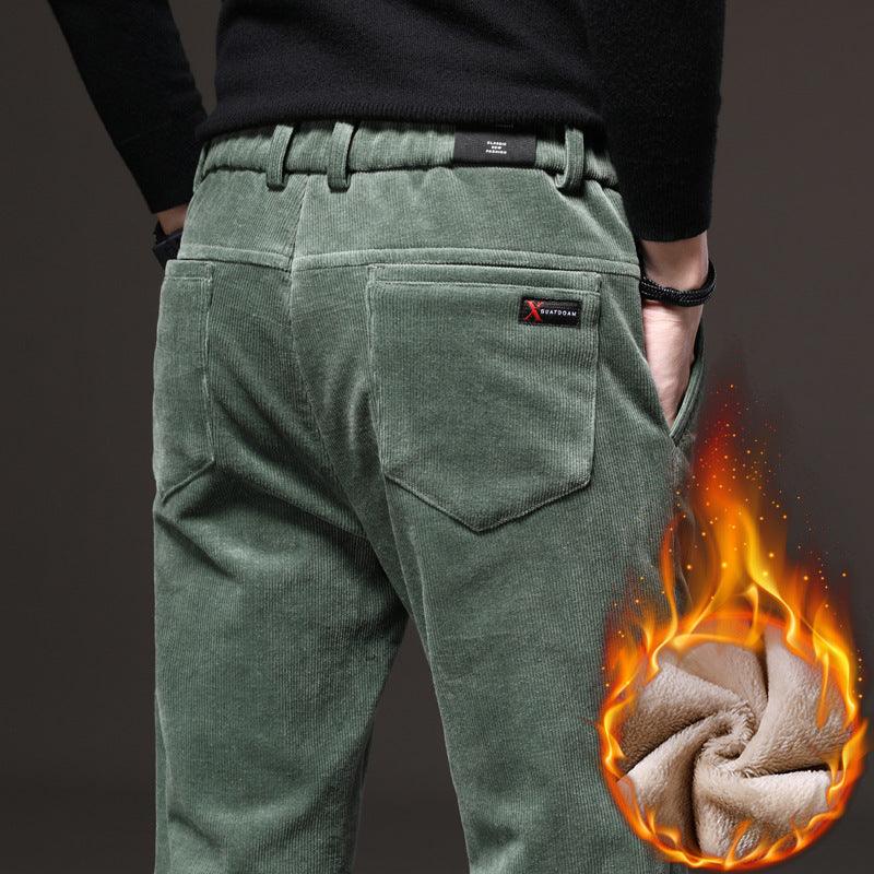 Men's Fleece-Lined Casual Pants with Mid Waist and Straight Leg - Vogue Aura