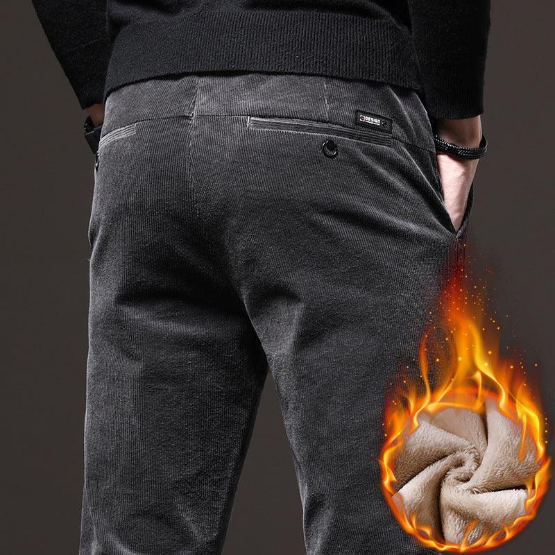 Men's Fleece-Lined Casual Pants with Mid Waist and Straight Leg - Vogue Aura