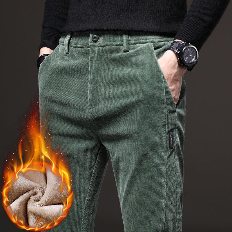 Men's Fleece-Lined Casual Pants with Mid Waist and Straight Leg - Vogue Aura