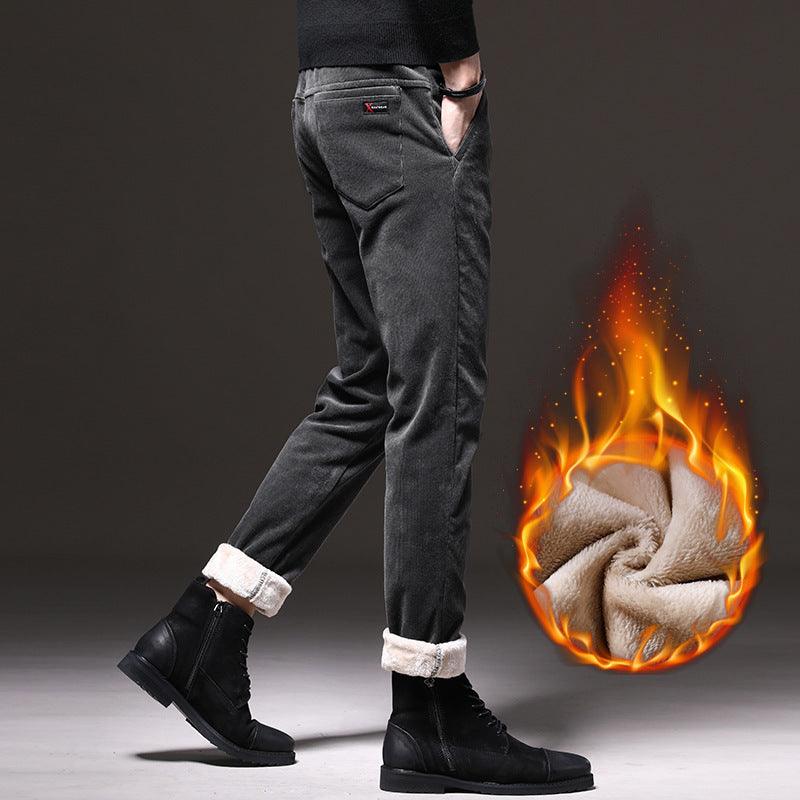 Men's Fleece-Lined Casual Pants with Mid Waist and Straight Leg - Vogue Aura