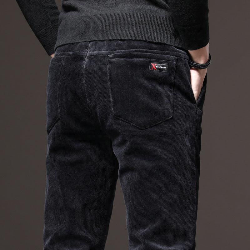 Men's Fleece-Lined Casual Pants with Mid Waist and Straight Leg - Vogue Aura