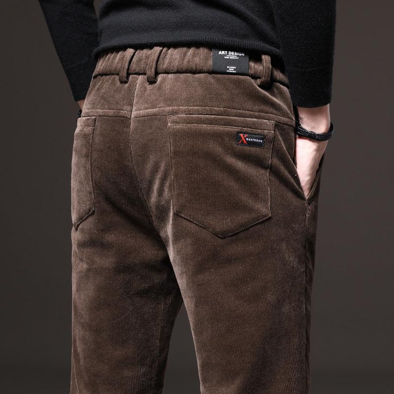 Men's Fleece-Lined Casual Pants with Mid Waist and Straight Leg - Vogue Aura