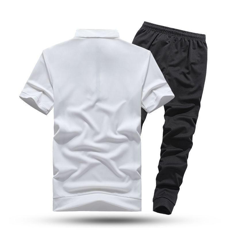 Men's Lightweight Casual Running Suit - Spring/Summer Stylish Short Sleeve Two-Piece Set with Stand Collar - Vogue Aura