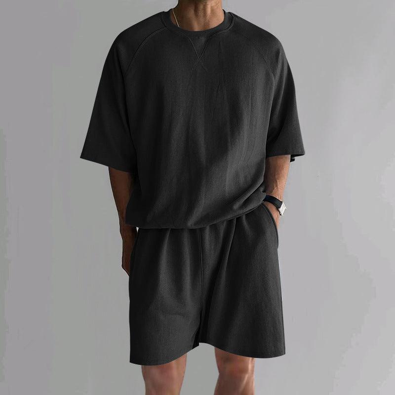 Men's Lightweight Terry Sportswear Two-Piece Set with Short Sleeves and Shorts - Vogue Aura