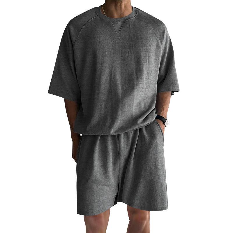 Men's Lightweight Terry Sportswear Two-Piece Set with Short Sleeves and Shorts - Vogue Aura