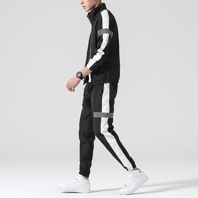 Men's Plus Velvet Sportswear Suit with Stand Collar Jacket and Loose Sweatpants - Vogue Aura