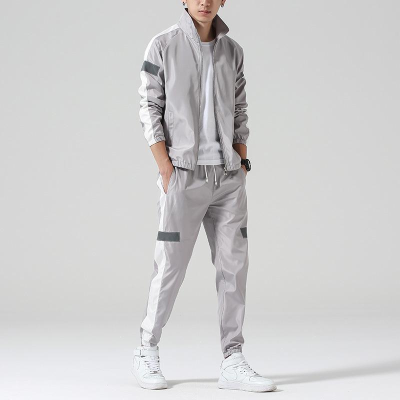 Men's Plus Velvet Sportswear Suit with Stand Collar Jacket and Loose Sweatpants - Vogue Aura