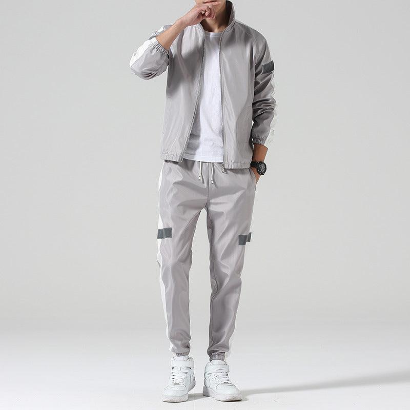 Men's Plus Velvet Sportswear Suit with Stand Collar Jacket and Loose Sweatpants - Vogue Aura