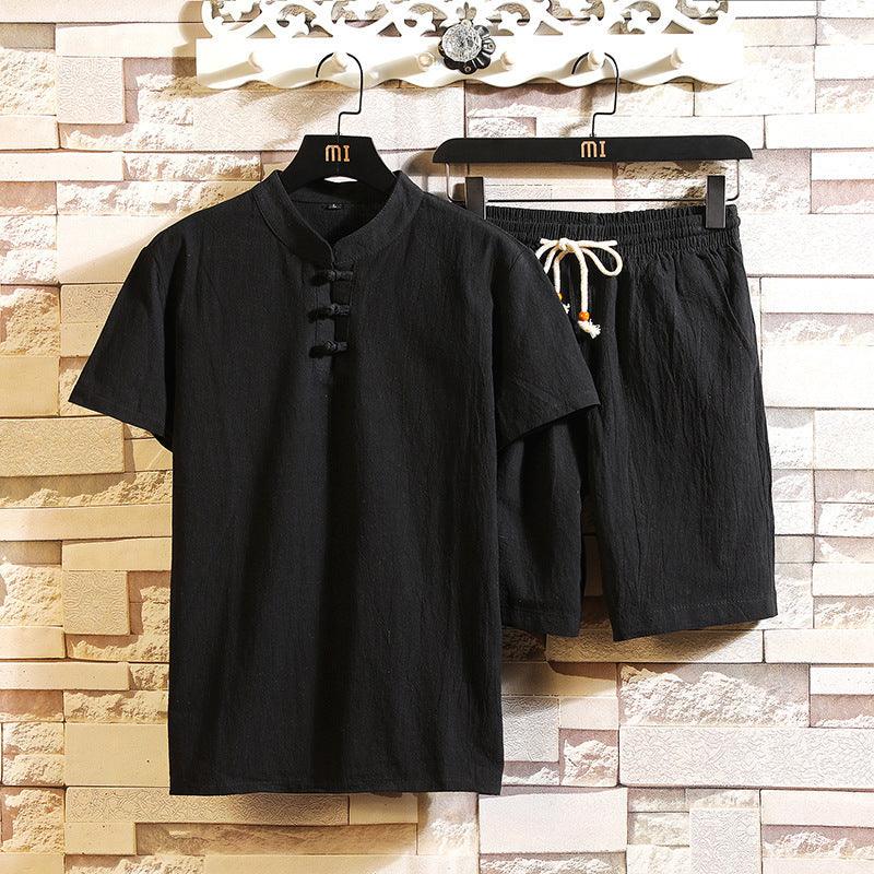 Men's Summer Linen Chinese Style Short Sleeve Suit with Shorts - Vogue Aura