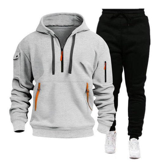 Men's Versatile Multi-Pocket Hooded Sports Sweatshirt Set - Vogue Aura