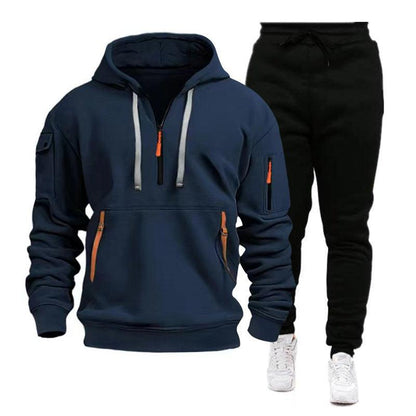 Men's Multi-Pocket Hooded Sports Sweatshirt Set - Vogue Aura