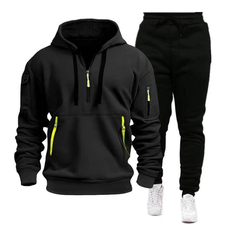 Men's Multi-Pocket Hooded Sports Sweatshirt Set - Vogue Aura