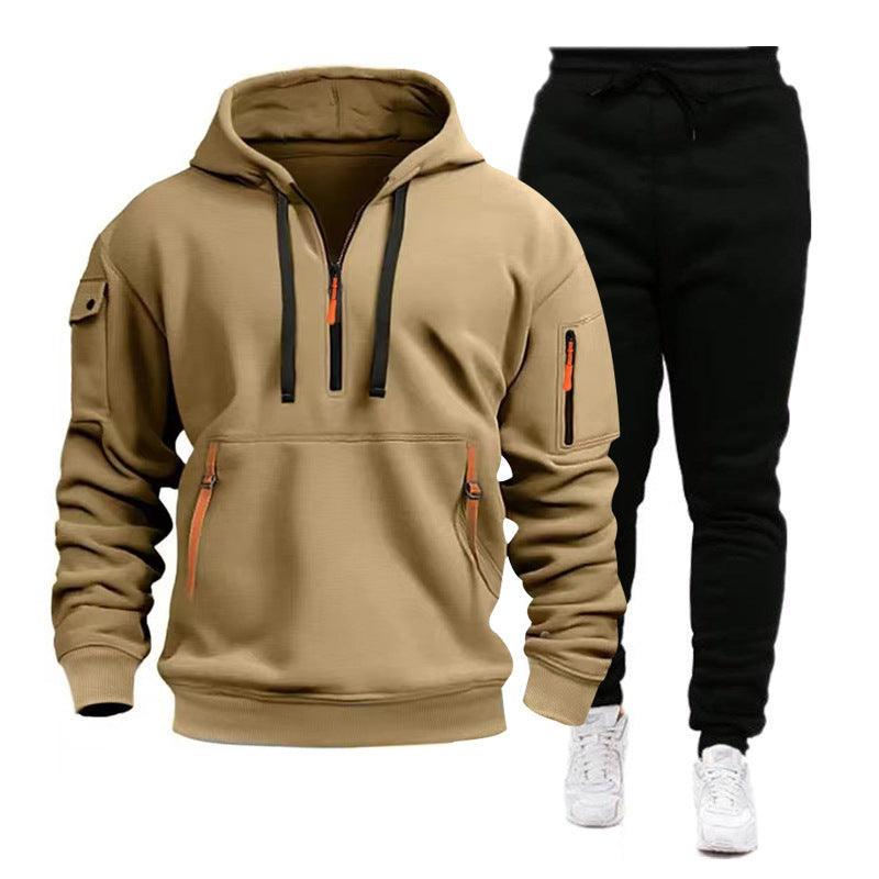 Men's Multi-Pocket Hooded Sports Sweatshirt Set - Vogue Aura