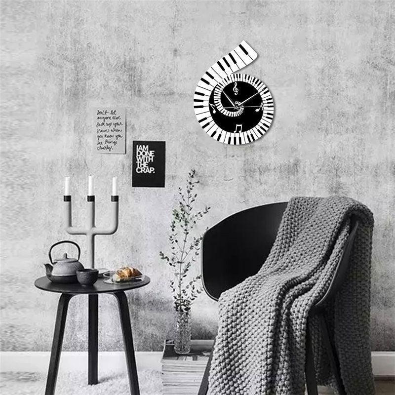 Musical Harmony Wall Clock with Treble Clef and Piano Design - Vogue Aura