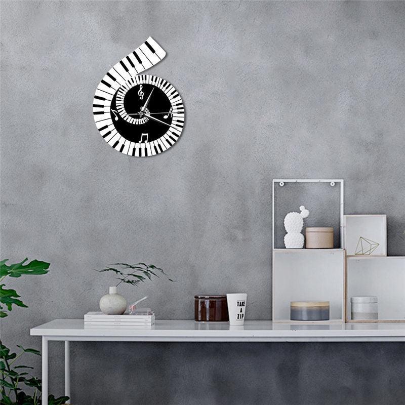 Musical Harmony Wall Clock with Treble Clef and Piano Design - Vogue Aura