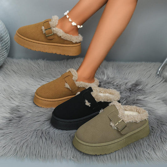 Platform Fluffy Velvet Casual Cotton-Padded Shoes - Vogue Aura