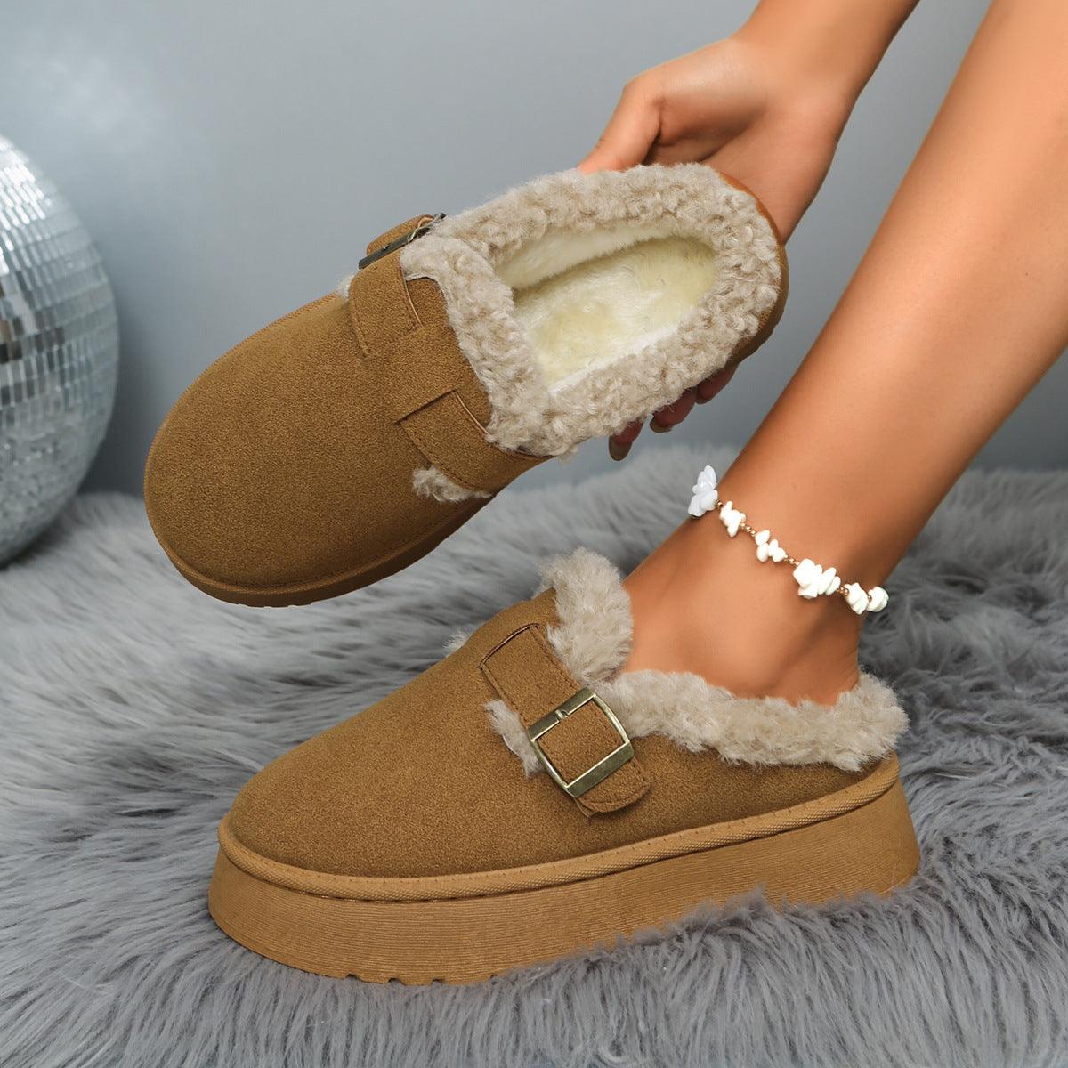 Platform Fluffy Velvet Casual Cotton-Padded Shoes - Vogue Aura