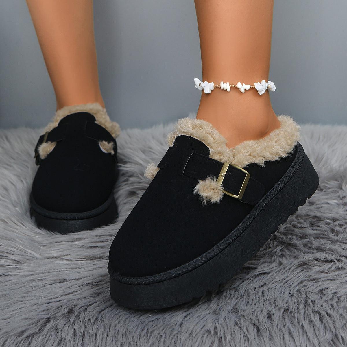 Platform Fluffy Velvet Casual Cotton-Padded Shoes - Vogue Aura