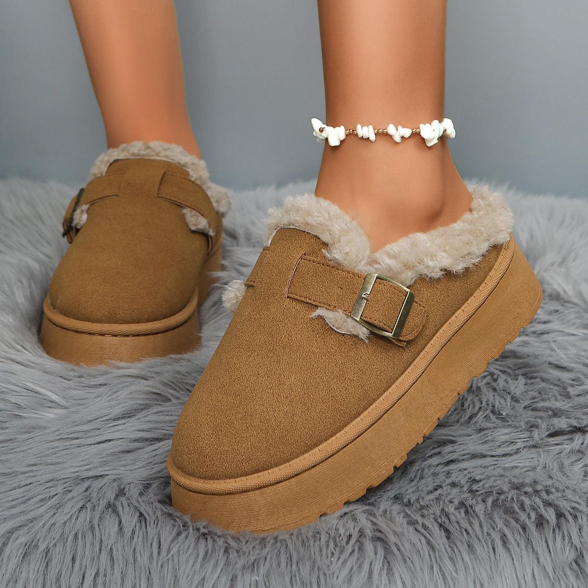 Platform Fluffy Velvet Casual Cotton-Padded Shoes - Vogue Aura