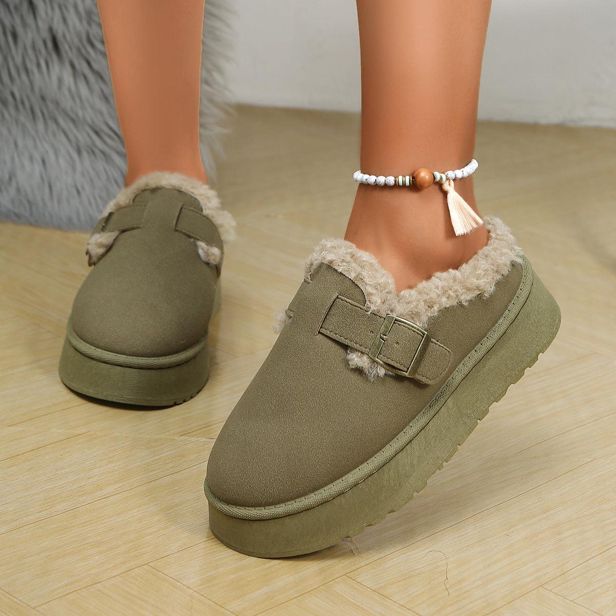 Platform Fluffy Velvet Casual Cotton-Padded Shoes - Vogue Aura