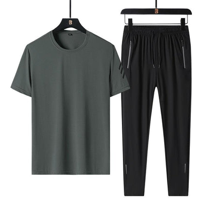 Plus Size Ice Silk Short-Sleeve Sports Trousers Set - Vogue Aura