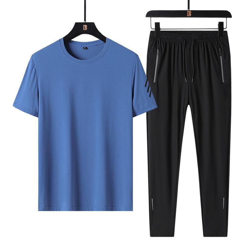 Plus Size Ice Silk Short-Sleeve Sports Trousers Set - Vogue Aura