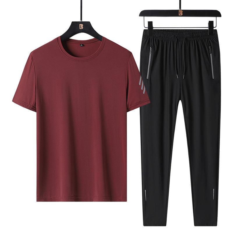 Plus Size Ice Silk Short-Sleeve Sports Trousers Set - Vogue Aura