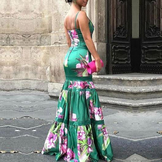 High-Waisted Green Maxi Dress - Vogue Aura